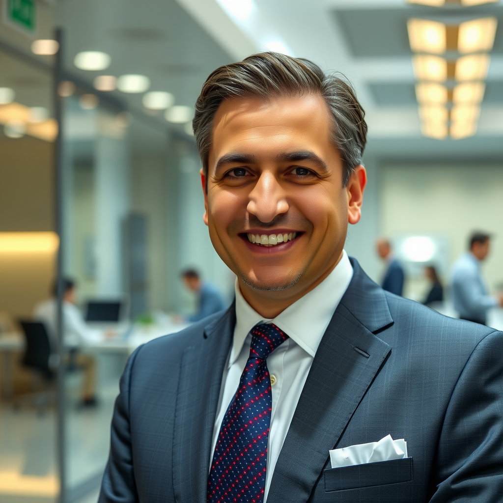 Marco Bianchi, CEO di PayoneerTech, uomo d'affari professionista in abito formale con sfondo aziendale moderno, espressione sicura e leadership
