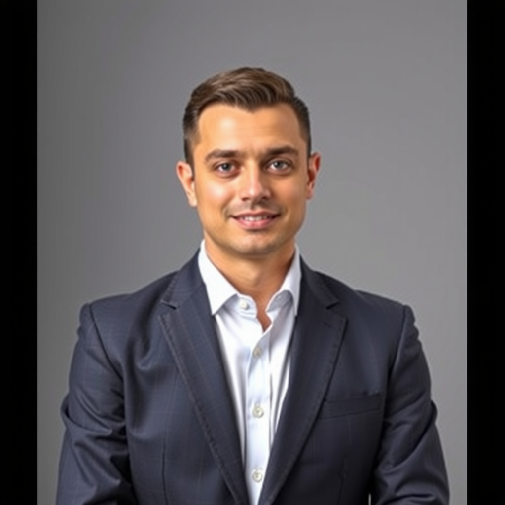 Ritratto professionale di Alessandro Martini, Consulente Commercio Internazionale con vasta esperienza in normative doganali e logistica dei pagamenti globali, indossa un completo elegante e ha un'espressione professionale
